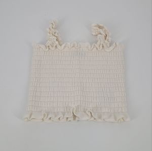 Reformation White Ruffle Shoulder Smocked Crop Top Size S